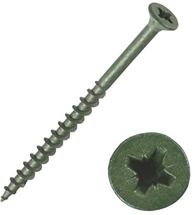 MultiScrew Decking Screws 4.0 X 40mm Pozi Drive Flat Countersunk Head Green Finish Anti Corrosion Screws 8g x 1.1/2 For Decking Fence Floorboard Hard And Softwood - Pack of 100