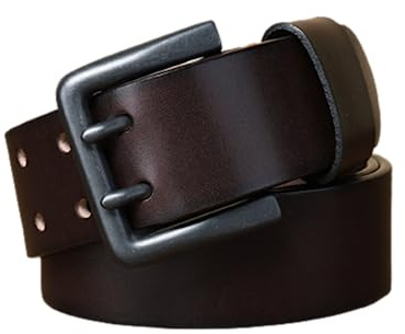 MYIESAXL Handgefertigter, Robuster Herren-Ledergürtel, 4,3 cm Breit, 4 mm Dicker Ledergürtel mit Doppelter Dornschließe, Jeansgürtel mit Doppelloch-Ösen