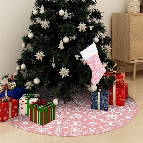 Home Outdoor OtrosFalda de árbol de Navidad de lujo con calcetín rosa 90 cm tela