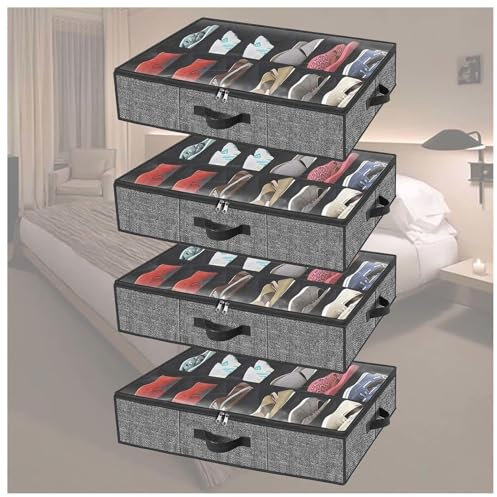RYJYQYX Unterbettkommoden Foldable für Schuhe Aufbewahrung, Unterbettkommode mit transparenter Deckel, Unterbettkommoden Unterbett-Organizer Für Kinder Und Erwachsene,B-4Pcs
