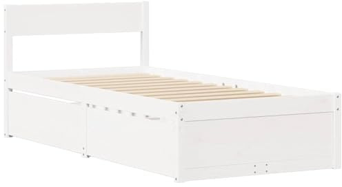 vidaXL Bed Frame with Drawers, Bed Base for Bedroom, Mattress Foundation for Single Bed, Modern Style, White 90x190 cm Single Solid Wood Pine