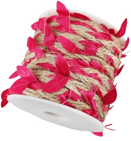 2 rotoli di filo di iuta con foglia, corda a foglia artificiale, foglia di foglie con foglie, corda di canapa in rattan, decorazione per giardinaggio, decorazione di nozze, fai da te, da giardino,
