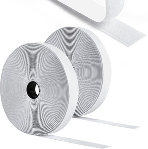 Romon Feltro Adesivo Forte,5M Biadesivo Sistema Di Fissaggio Hook & Loop,20mm Larghezza Feltrini Adesivi Forte per Lavori di Casa, fai da te, Lavori Manuali,Bianco