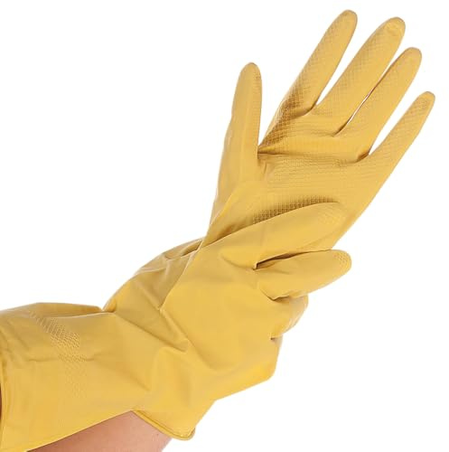 FRANZ MENSCH 240 Stück Hygonorm Haushaltshandschuhe Bettina Soft | Latex, gelb, 7/S, L: 30cm, Karton, Haushaltshandschuhe, Reinigungshandschuhe