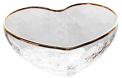 OKUMEYR Heart-Shaped Salad Bowl Large Glass Bowl Gold Rim Hammered Texture for Home Dining