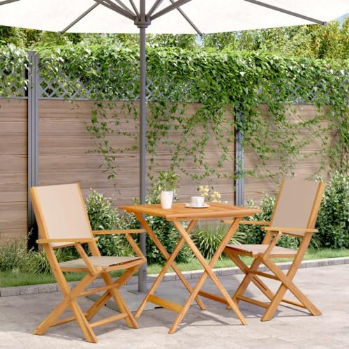 Xichuzi 3-TLG. Bistro-Set Beige Stoff und Massivholz, Gartenset Tisch Und Stühle, Balkon Möbel Für Kleinen Balkon, Terrassenmöbel, Balkonset, Balkonmöbel, Möbelsets - 3281883