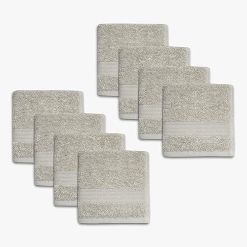 1888 Mills 8 Pack Premium Washcloth Set, True Classics Premium Cotton Blend, Super Soft and Highly Absorbent Washcloths for Bathroom, Hotels, Spa and Gym, Taupe