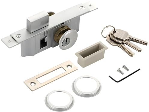 Adams Rite Style - Juego de cerradura de puerta de aluminio y cilindro con gancho, cerradura de vidrio para puertas de 1.65 a 1.89, 3 llaves incluidas