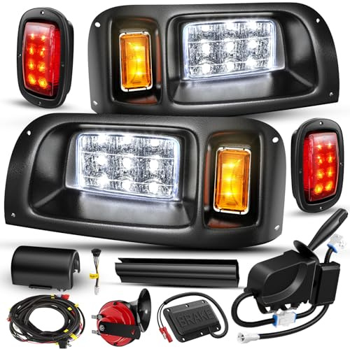 SUPGCPER 12V Deluxe Club Car DS LED Light Kit, for 1993-UP DS Gas&Electric, Golf Cart Headlight Taillight Kit with Wire Harness Turn Signal Kit Horn Brake Pad, Golf Cart Street Legal Light Kit