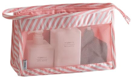 GreatRise 2 Stück Netz Kulturbeutel Kosmetiktasche mit Reißverschluss, 26x8x15cm Tragbare Kulturtasche Damen Herren Make-up Organizer Standfunktion Tragetasche für Kosmetik Toilettenartikel Gestreift
