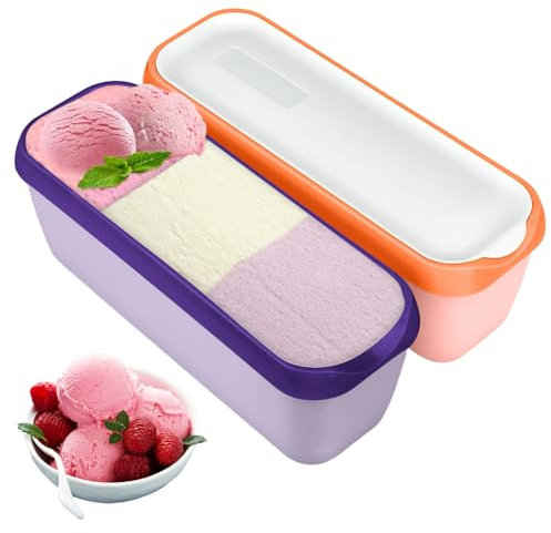 Set di 2 contenitori per gelato da 1,5 l, senza BPA, riutilizzabili, con coperchio, impilabili, per yogurt, gelato, dessert, sorbetto