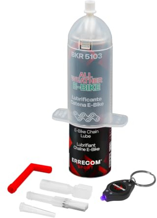 Errecom BKR 5103 E-BIKE ALL WEATHER Lubricante Cadena de Bicicletas Eléctricas para todo tipo de senderos, Lubricante protegido: sin contacto con gas propulsor, 60 ml + lámpara UV