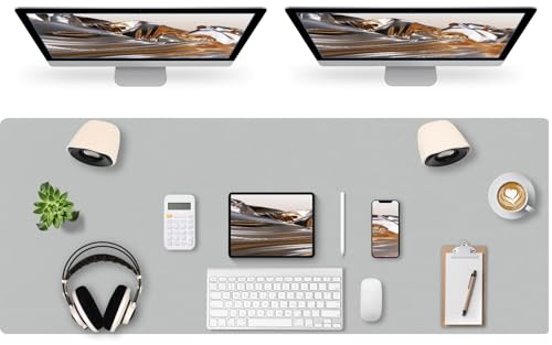 Sevenpers Schreibtischunterlage Leder, Office Mauspad 100x40cm,Hellgrau | Schreibtischschutz Tischunterlage Leicht zu reinigen,wasserdicht für Büro und Zuhause