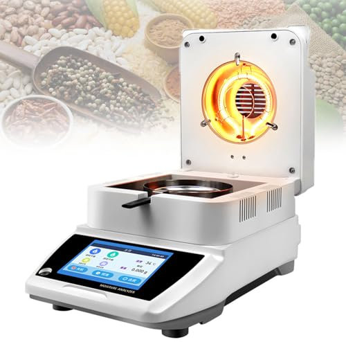 PASPRT Analizzatore di umidità alogeno Portatile, capacità 50g, risoluzione di pesatura 0,005g, Tester per analizzatore di umidità Digitale Touch Screen da 4,3 Pollici
