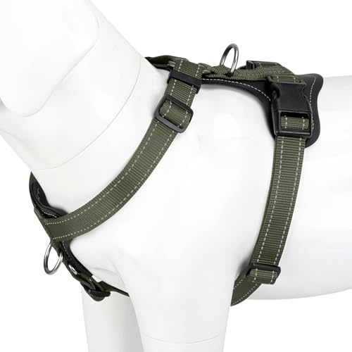Plutus Pet Adjustable No Pull Dog Harness with Leather Accents, Heavy Duty Reflective Nylon Vest for Training, Hiking, Easy Walk Harness for Small, Medium, Large Dogs (Ranger Green, M)
