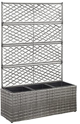 Tomostar Jardinière avec Treillis, Bac à Fleurs Jardinière Surélevée Lit surélevé en Treillis 3 Pots 83x30x130cm Résine tressée Gris