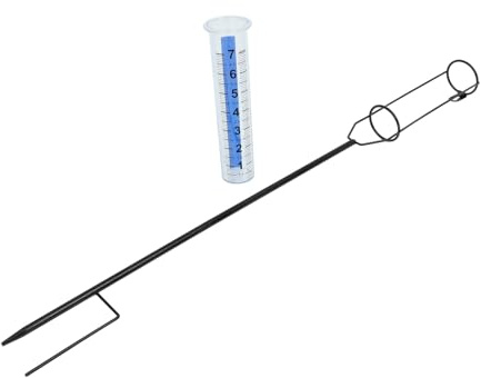 VANZACK Großer Gartenregenmesser mit Metallpfahl Wetterfester Regenmesser für Außenbereich Präziser Wasserzähler aus Eisen und Kunststoff Ablesbarer Regenmesser mit Skala für Terrasse