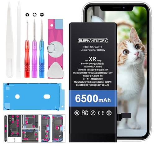 Elephantstory Batteria per iPhone XR, 6500 mAh Alta Capacità 0 Cicli Batteria ai Polimero di litio con Kit di Strumenti di Riparazione e Guida