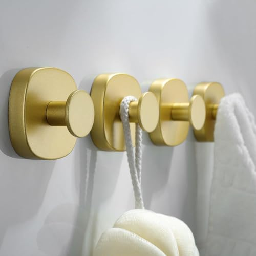ZUNTO 4 Pezzi Ganci Ventosa Portasciugamani in Acciaio Inox Gancio Appendiabiti da Parete per Bagno e Cucina, Oro