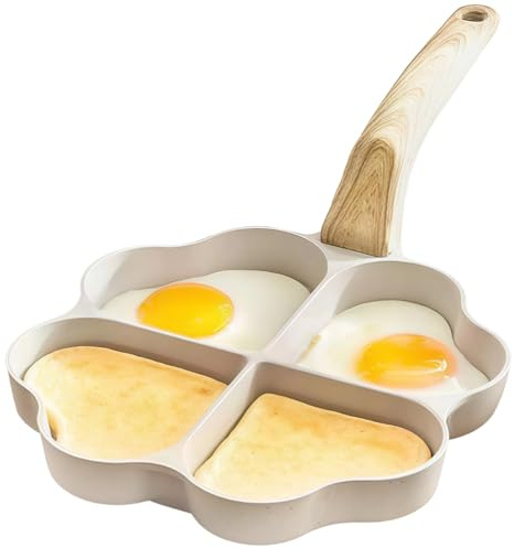 Toyosport Nonstick Egg Frying Pan, Heart Shaped Nonstick Egg Pan 4 Holes, Fast Even Heating, Easy Clean, Compatible with Gas Electric Induction Stoves