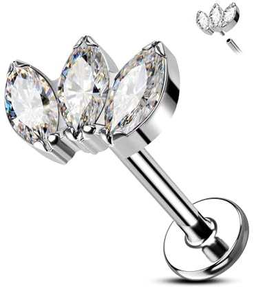 Agrewd Helix Stecker Ohrring G23 Titan Tragus Piercing Schmuck 16G Forward Helix Knorpel Ohrringe Stecker Conch Labret Lippenpiercing Flacher Rücken Medusa Piercing 8mm für Frauen