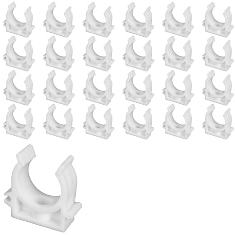 TONGIHS Lot de 25 Clips de Tube Blancs, collier de serrage de type U, Kit de colliers de serrage en PVC - Diamètre intérieur 30.6mm pour Conduite D'eau,Tuyau de Gaz(Vis non incluses)