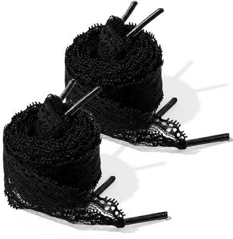 Ouligay 2 Paar Spitze Schnürsenkel Lace Schwarz 2.5CM Breite Spitzen Schnürsenkel Spitze Schuhbänder Breit Ballett-Stil Süße 120cm Lang für Frauen Damen Sportschuhe Laufschuhe Turnschuhe