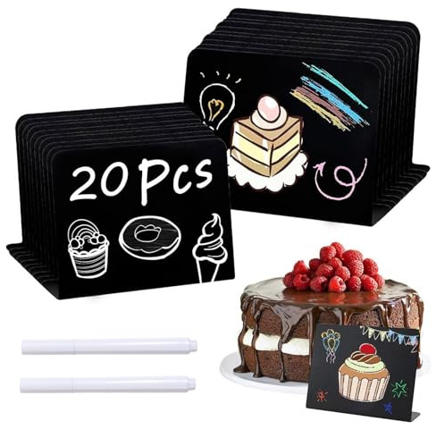 20 Kreidetafel Klein Set Buffet Schilder 100 x 75 mm Reserviert Schilder | Gastronomie Mini Kreidetafel Set Preisschilder Aufsteller In L-Formmit 2 Markierungsstift für Café, Bäckerei, Party, Hochzeit
