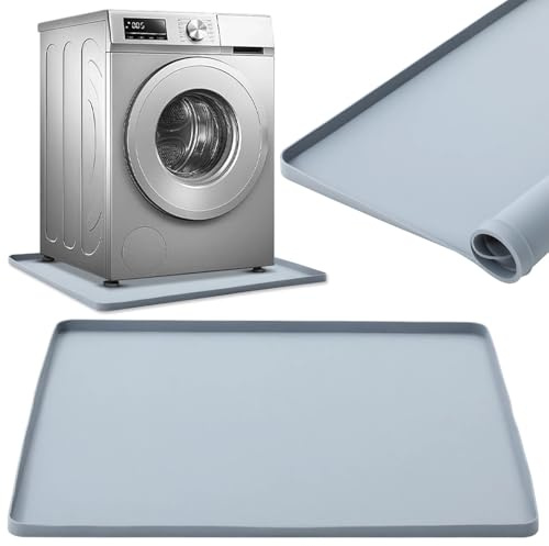 AceOrbit Washing Machine Drip Pan Washer Silicone Mat 26.5 x 26.5 Inch Washer Tray Anti Vibration Soft Bottom Pad Non Slip Soft Foldable Leak Pan Waterproof Drip Tray(Gray)