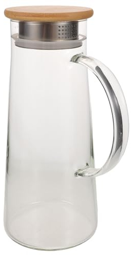 Homoyoyo Glass Pitcher With Lid And Spout Large Borosilicate Water Jug With Handle Leakproof Bamboo Steel Filter Cover Suitable For Juice Milk Ice Tea And Cold Beverages At Home
