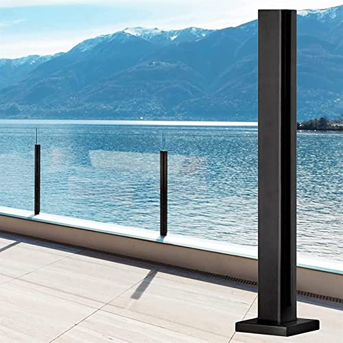 Ringhiera quadrata in acciaio inox con morsetti in vetro nero, ideale per terrazze esterne, balconi, terrazze, altezze: 65/75/85/95 cm