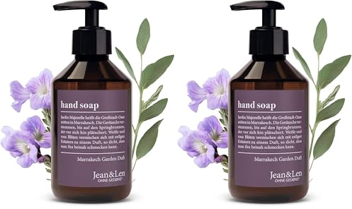 Jean & Len Handseife Marrakech Garden, reinigt beanspruchte Hände, für die tägliche Anwendung geeignet, Flüssigseife im Pumpspender, warmer und beruhigender Duft, vegan, 250 ml (Packung mit 2)