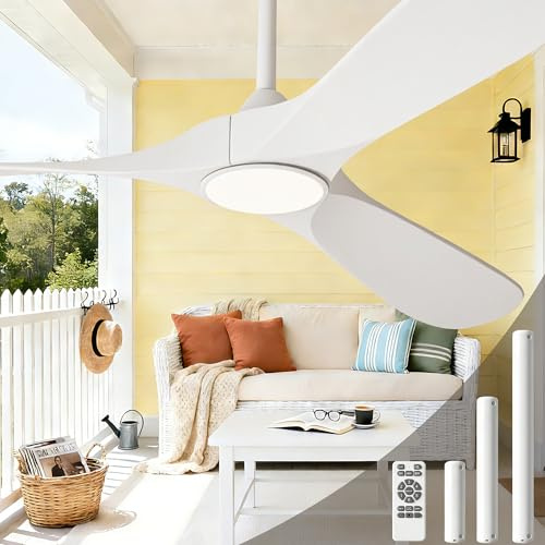 Zronon White Ceiling Fan with Light and Remote 52 Inch, Wood Outdoor Ceiling Fans with Lights 3 Blade Propeller High CFM Wet Rated Modern Fan for Indoor Living Room Patios Gazebo Bedroom