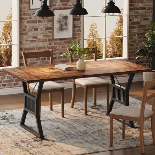 Thaookte Esstisch, Industrieller Küchentische Esszimmertisch, Rechteckiger Tischplatte Für 4-6 Personen, Holztisch Mit Metallbeinen, Tisch Für Esszimmer, Küche, Wohnzimmer, 180x75x74 cm