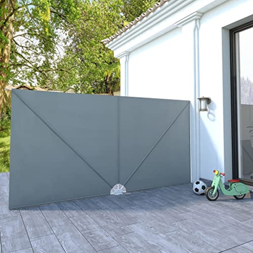 Mokuyary - Toldo lateral plegable para terraza, color gris, 400 x 200 cm, persiana lateral para exteriores, protección del sol o del viento, para jardín, balcón y terraza