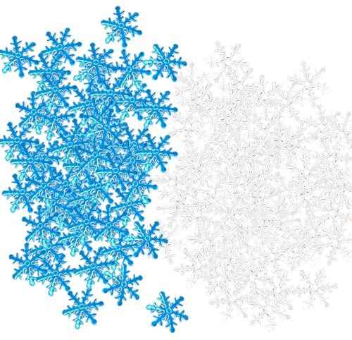 600 Stück Schneeflocken Deko Konfetti Set Weiß & Blau Glitzer Streudeko für Winterpartys, Weihnachtsdekorationen, Dekorationen zum Thema Schnee, Geburtstage und Hochzeiten