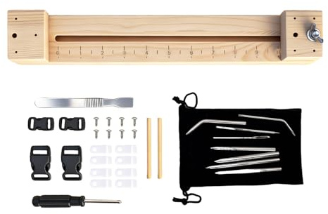 Rvluw Paracord-Armband-Webvorrichtung, 9-teiliges Stahlnadel-Set verstellbarer Webrahmen aus Holz für die Herstellung von Paracord-Armbändern