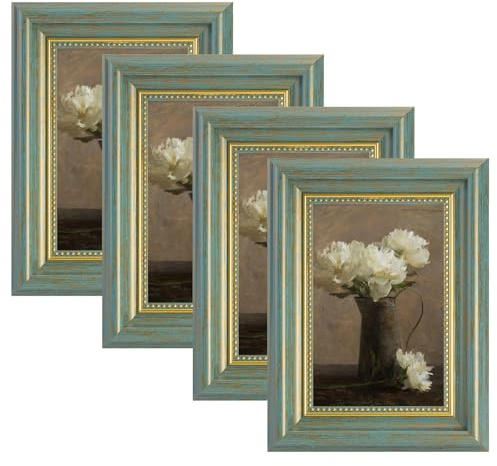 twirush 4 Stück Bilderrahmen Vintage Set, 10x15 cm Bilderrahmen Retro, Fotorahmen zum Aufstellen und Aufhängen, Fotorahmen für Wohnzimmer, Schlafzimmer, Galerie