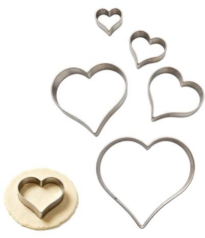 Juego de 5 Moldes Galletas en Forma de Corazón, Moldes Corazón y Molde Galletas de Acero Inoxidable 430, Molde Galletas Corazón Lisos y Curvados, Fáciles de Usar y Limpiar para Panificación