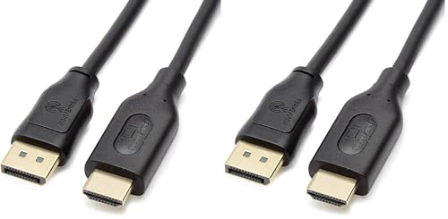 Amazon Basics Cable adaptador DisplayPort a HDMI (1.8 m), 10 unidad, Paquete de 2, Negro