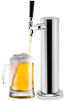 Columna de cerveza de acero inoxidable simple, tiradora de una sola tapa para barril, dispensador de bebidas profesional, material de bar, acabado pulido cromado, instalación fácil, para casa, bar