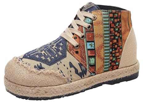Espadrilles dam eleganta kostymskor bohemisk stil tygskor platta fritidsskor linneskor skosnören damskor mode bekväma linneskor promenadskor high top festliga skor, blå, 41 EU