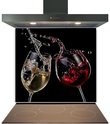 Glass Kitchen Splashback Panel – 6mm Toughened Heat-Resistant Tempered Glass Cooker Hob Backsplash with Polished Edges | 60cm (w) x 40cm (h) | Two Wine Splash Design No.2074
