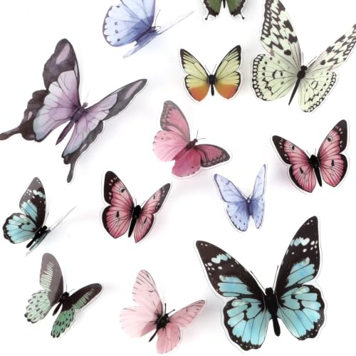 3D Watercolor Butterfly Wall Stickers 46 Pcs Colorful Butterfly Cutouts 2 Sizes Removable Butterfly Wall Decor DIY Art Ornament for Bedroom Living Room Wedding Party Backdrop Display