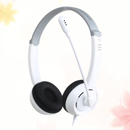 Hemobllo White Wired Gaming Headphones with Skin-friendly Leather Earpads and Ambient Noise Isolation, Adjustable Stereo Headset with Mic for Desktop and PC Gaming