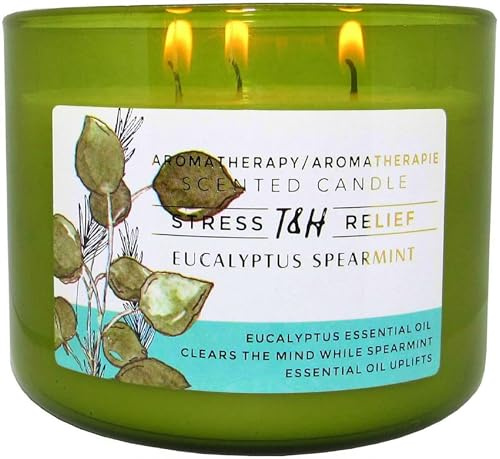 Eucalyptus Spearmint 3-Wick Soy Candle | 80 Hour Burn | 15.8 oz Aromatherapy Scented Candle for Home | Fresh Herbal Spa Scent | Gift Ready