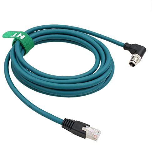 HangTon Netzwerk Ethernet M12 8 Pin X-Coded abgewinkelt auf RJ45 abgeschirmtes CAT-7e Kabel für Cognex Kamera Sensor High Speed 3m