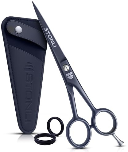 Stonli Friseurschere zum Haarschneiden - Edelstahl 15,2 cm Haarschere mit scharfer Kante Haarschneideschere - Friseurschere mit Tasche für Wohnzimmer, Zuhause, Männer, Frauen - Schwarz