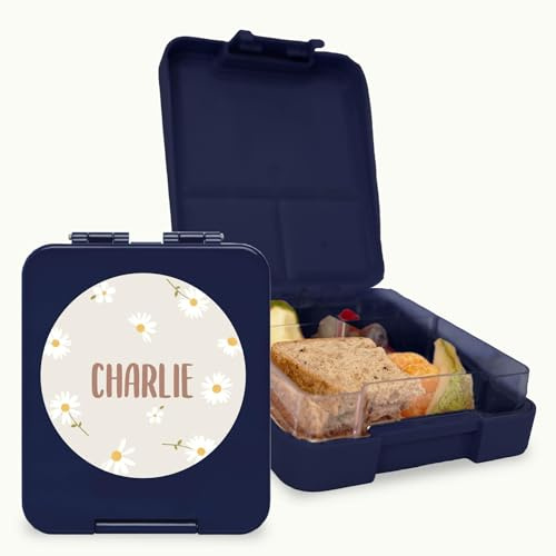 Stellasticker - Porta Pranzo Personalizzabile in diversi colori e con sfondo a scelta. Perfetto per la Scuola e Gite. Lavabile in lavastoviglie. Dimensioni: 18x15x5. Colore: Blu scuro