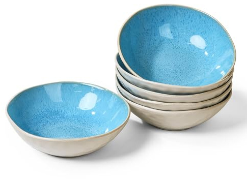 MIAMIO - Set 6 Ciotole 700 ml – Ciotole in Ceramica Gres Blu – Grandi Ciotole per Cereali, Zuppe e Insalata – Design Fatto a Mano, Lavabili in Lavastoviglie e Microonde